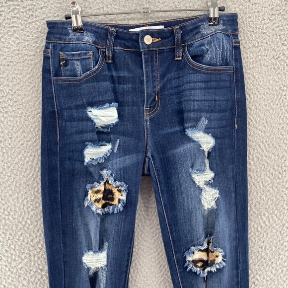 KanCan Jeans Womens 7 27 Blue Mid Rise Leopard Skinny Distressed Stretch Denim - Picture 2 of 12